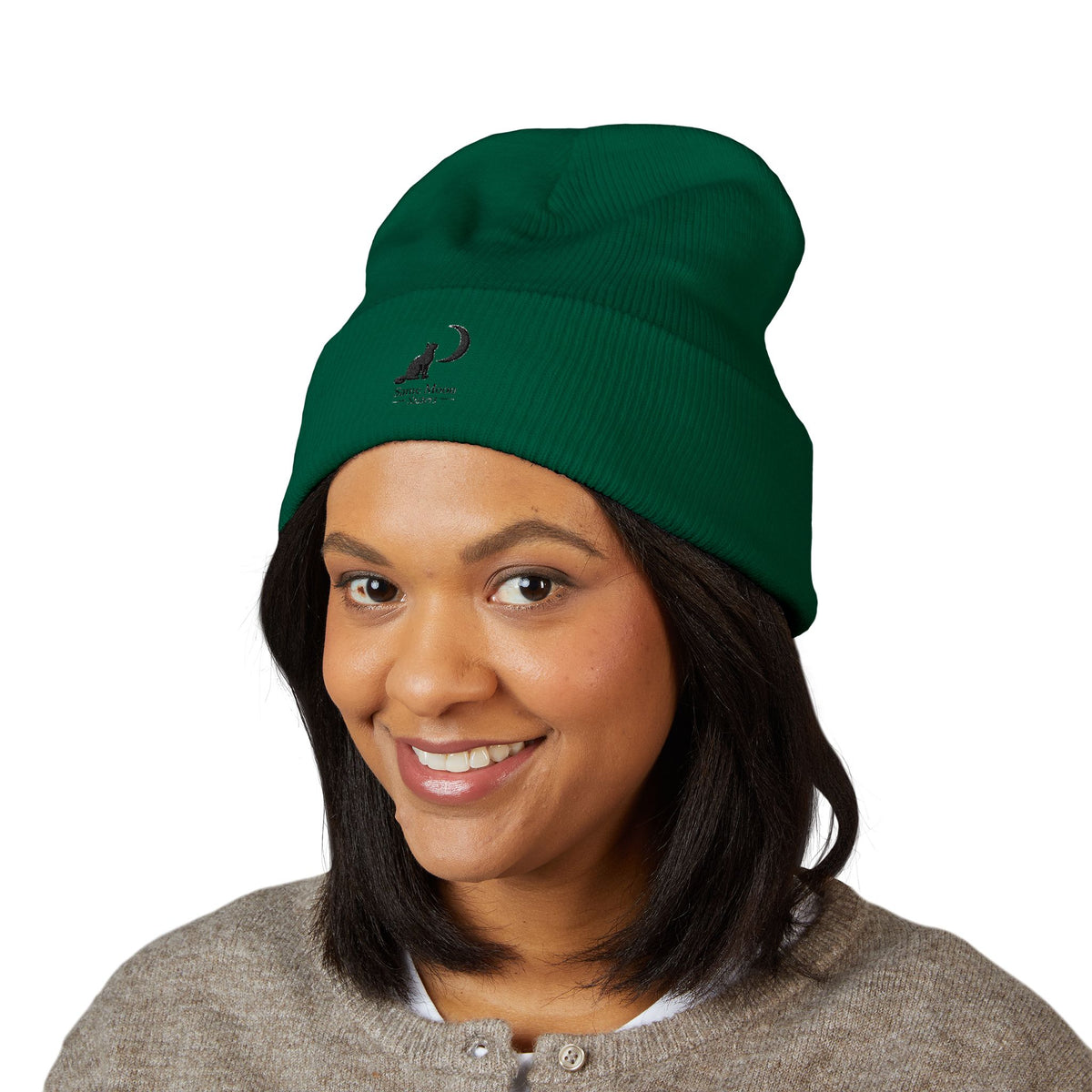 Cat & Crescent Moon Cuffed Beanie — Same Moon Sisters product image