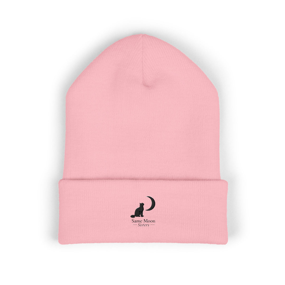 Cat & Crescent Moon Cuffed Beanie — Same Moon Sisters product image
