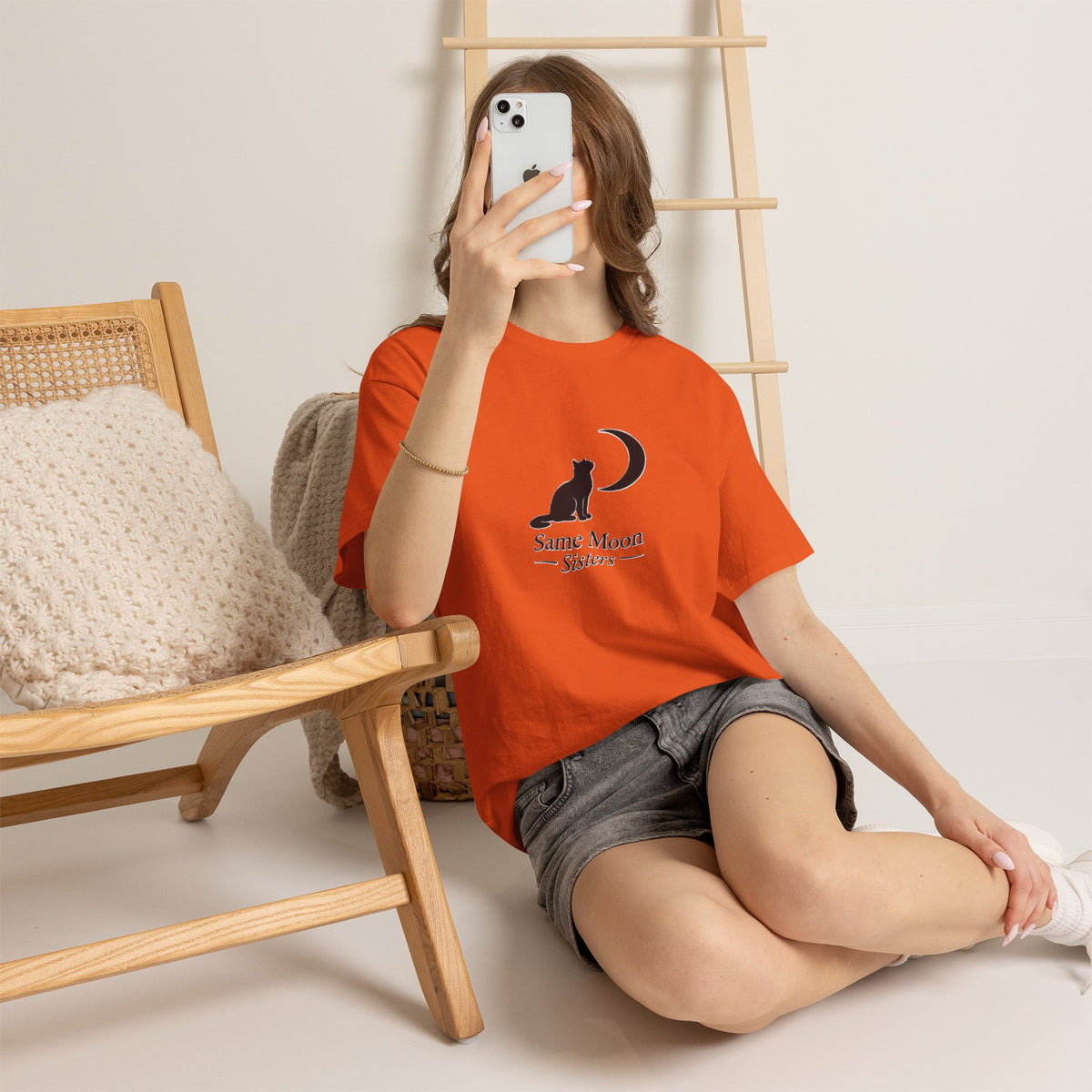 Cat & Crescent Moon Graphic Tee — Same Moon Sisters product image