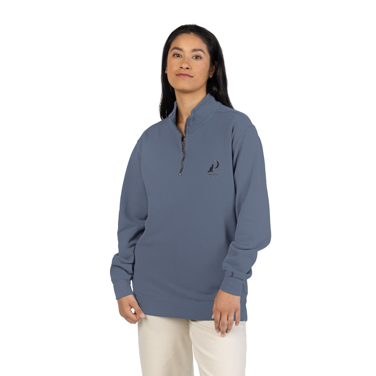 Cat & Crescent Moon Quarter-Zip — Same Moon Sisters product image