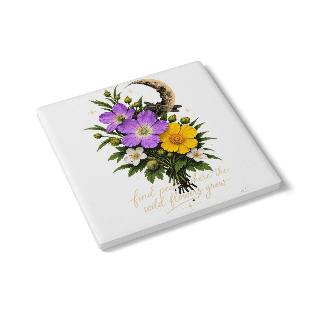 Find Peace — Wildflower Ceramic Coaster — Same Moon Sisters product image