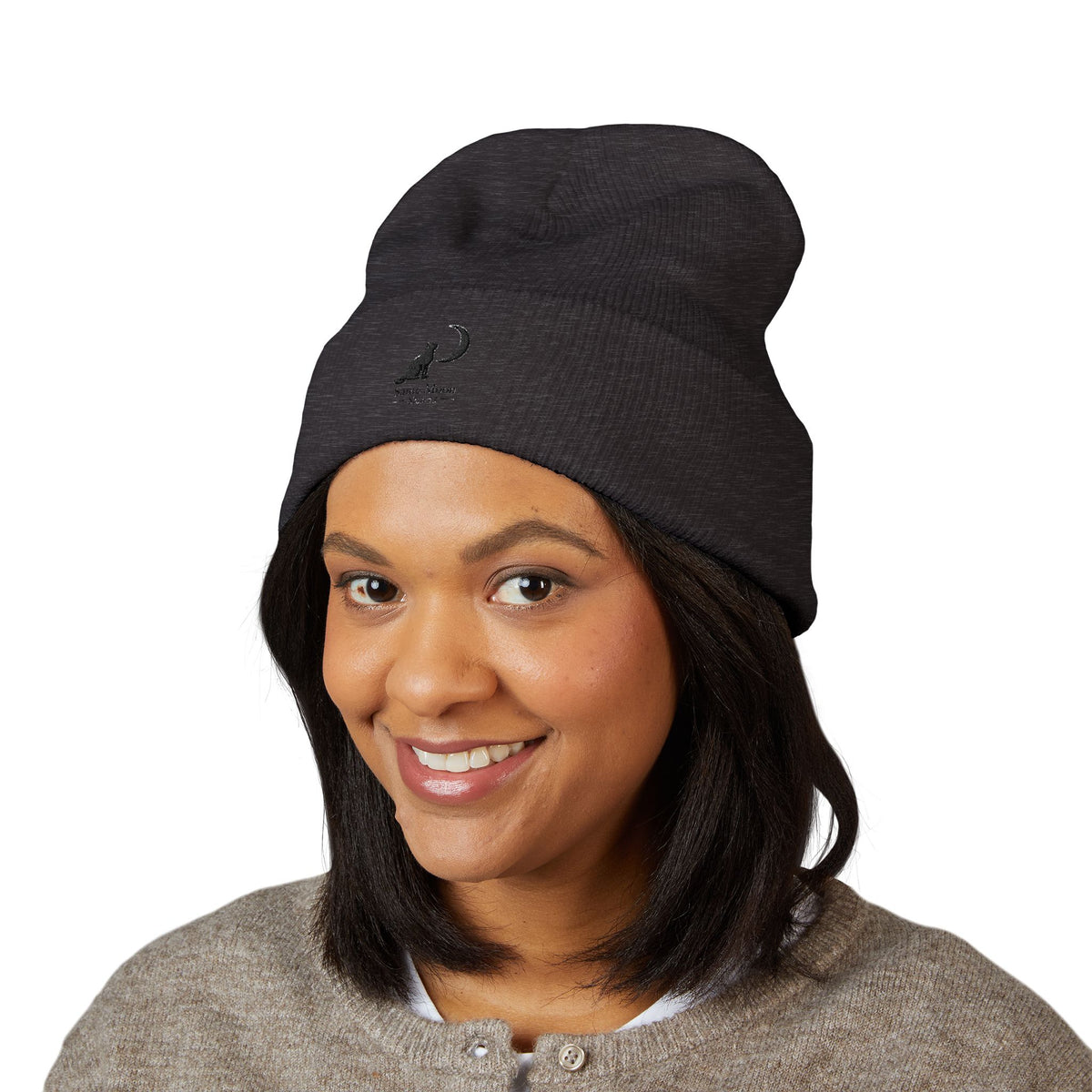 Cat & Crescent Moon Cuffed Beanie — Same Moon Sisters product image