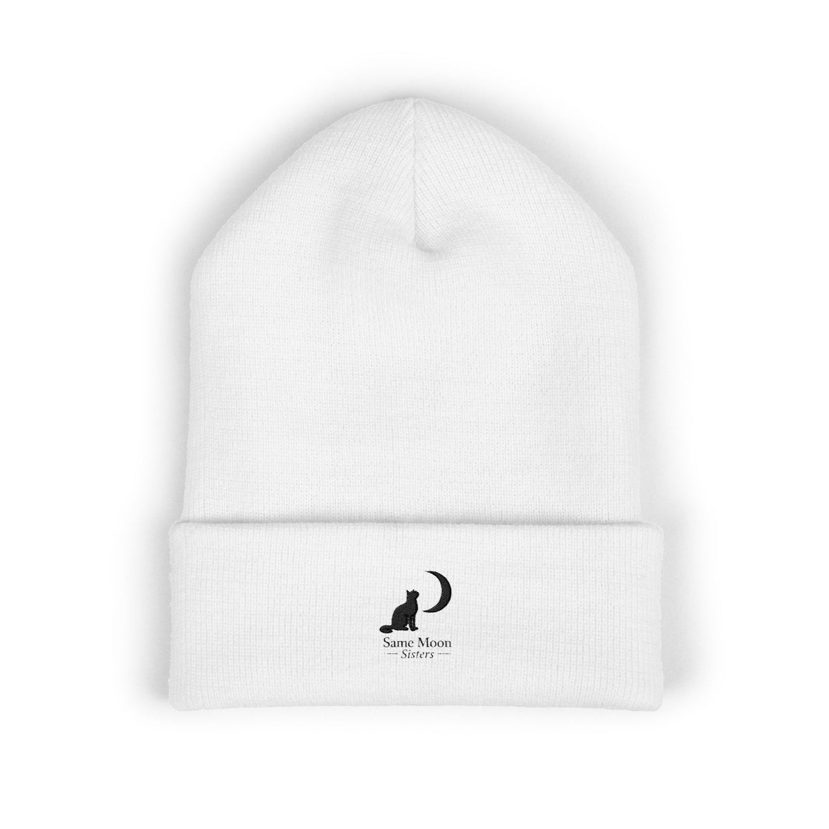 Cat & Crescent Moon Cuffed Beanie — Same Moon Sisters product image