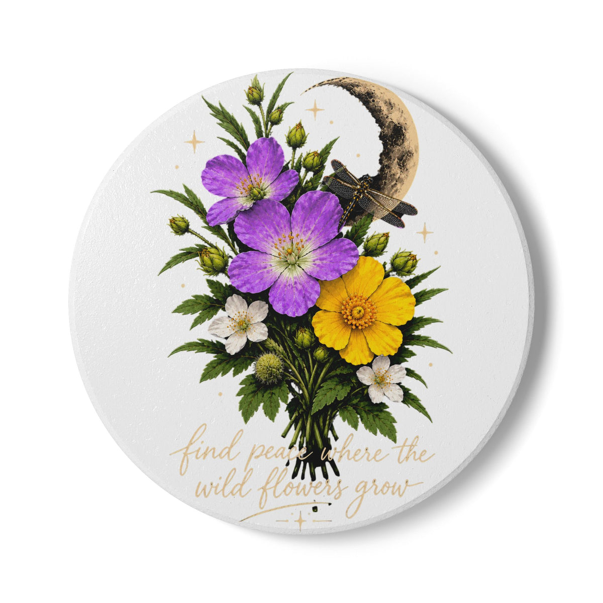Find Peace — Wildflower Ceramic Coaster — Same Moon Sisters product image