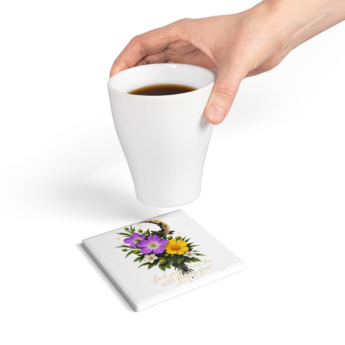 Find Peace — Wildflower Ceramic Coaster — Same Moon Sisters product image
