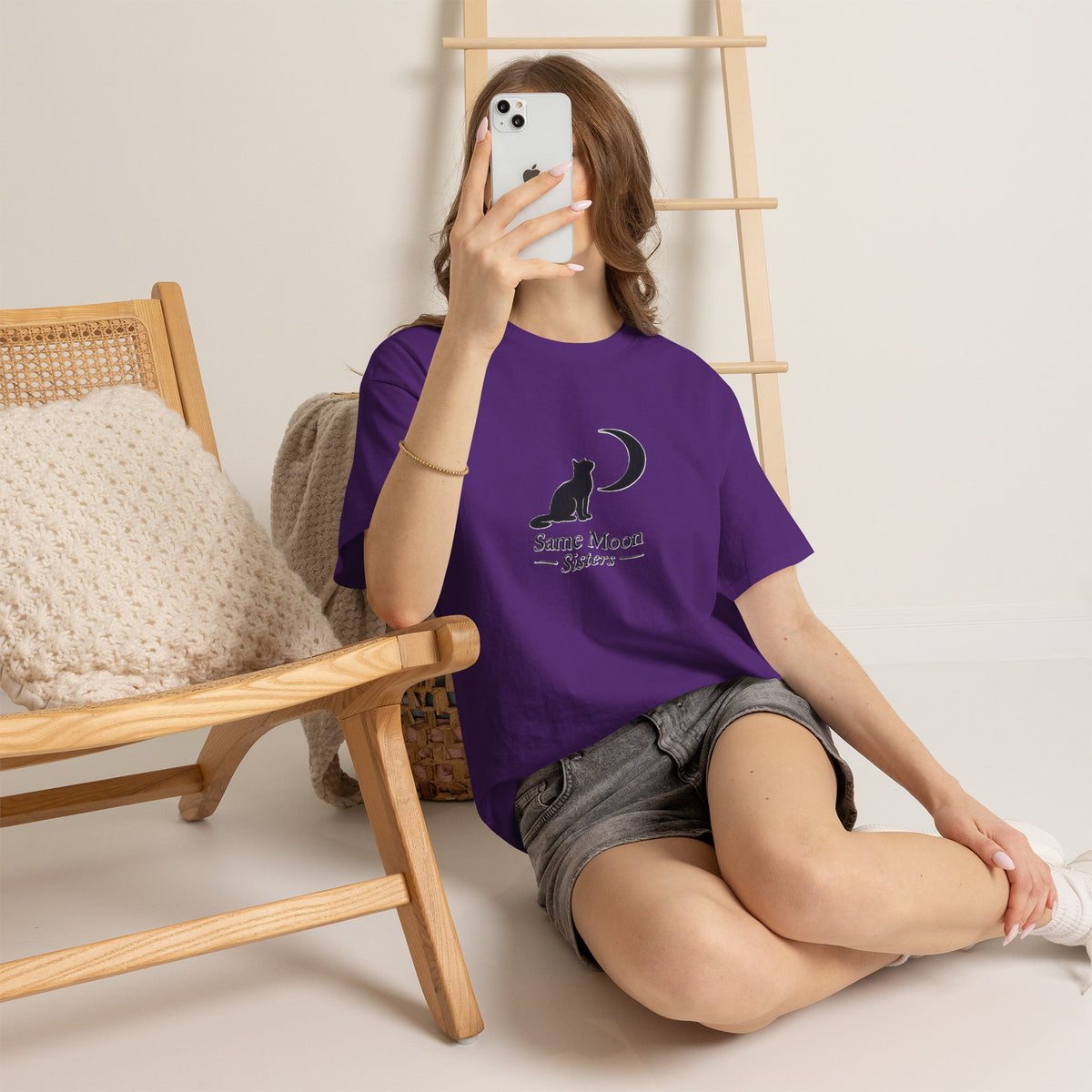 Cat & Crescent Moon Graphic Tee — Same Moon Sisters product image