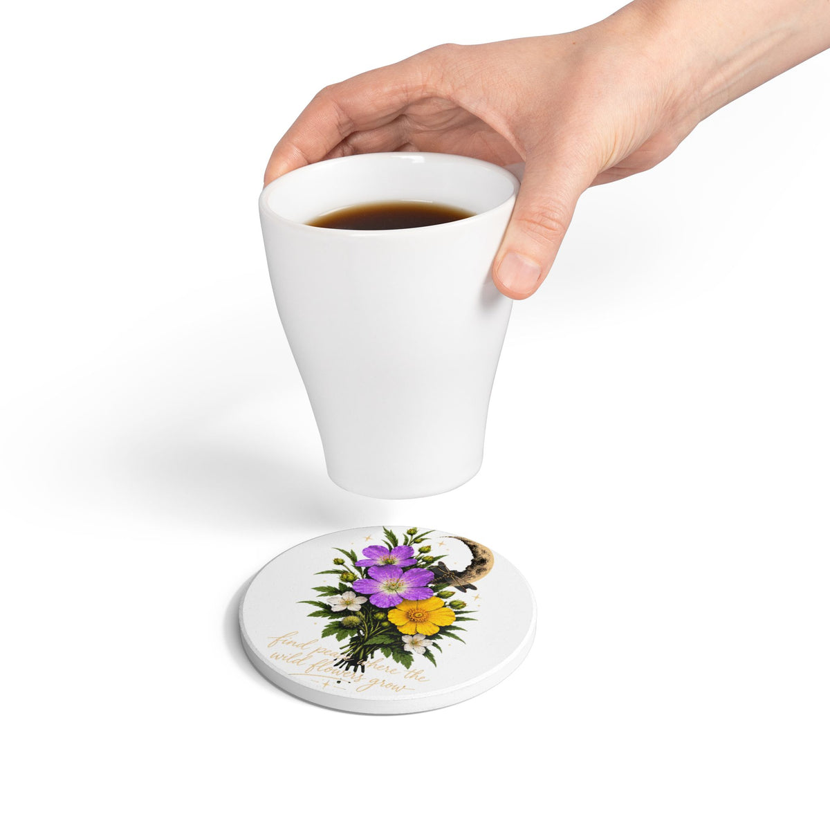 Find Peace — Wildflower Ceramic Coaster — Same Moon Sisters product image