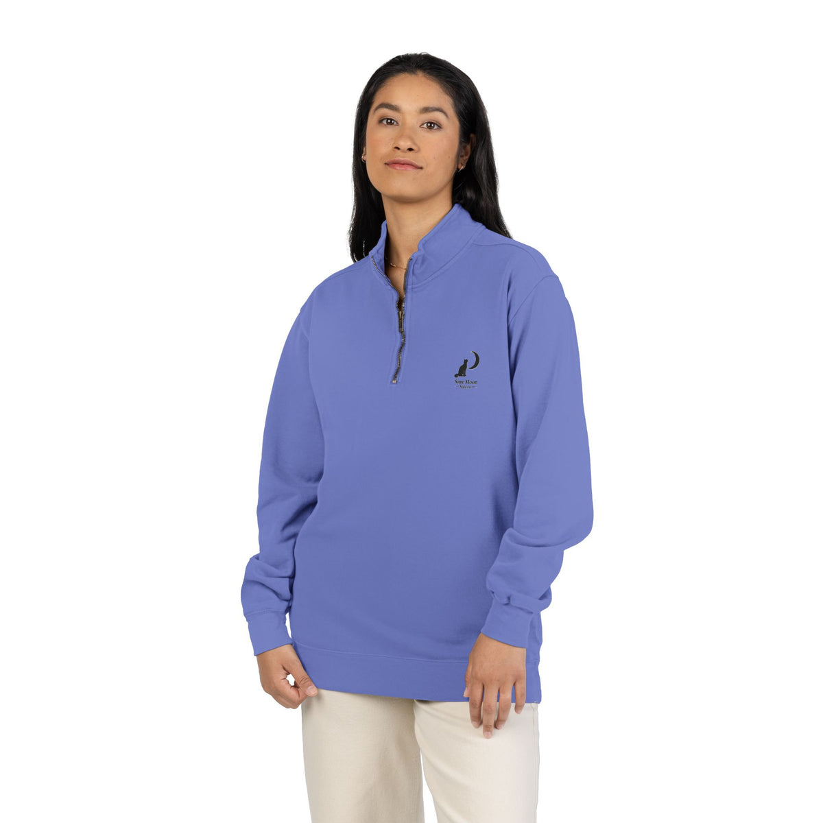 Cat & Crescent Moon Quarter-Zip — Same Moon Sisters product image