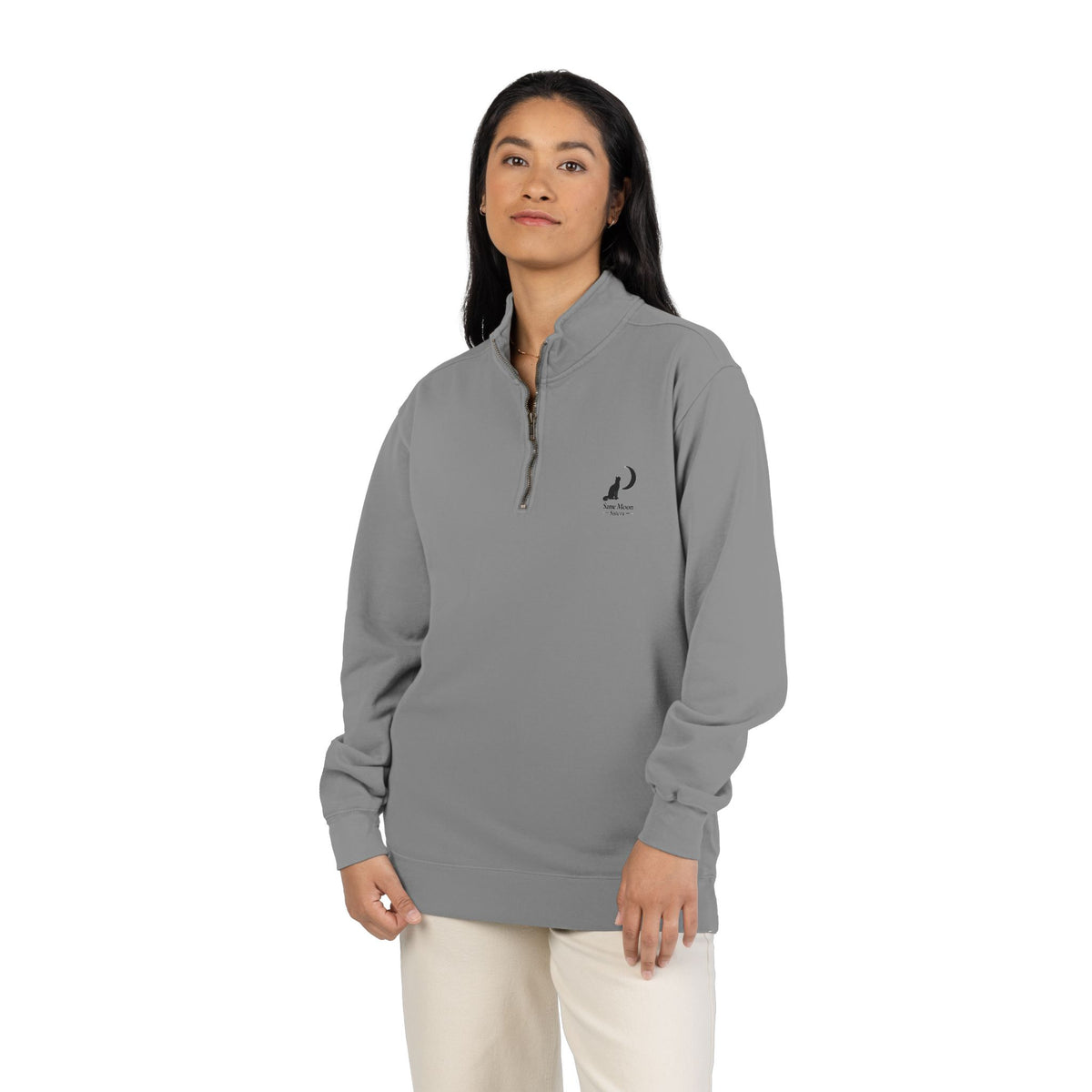 Cat & Crescent Moon Quarter-Zip — Same Moon Sisters product image