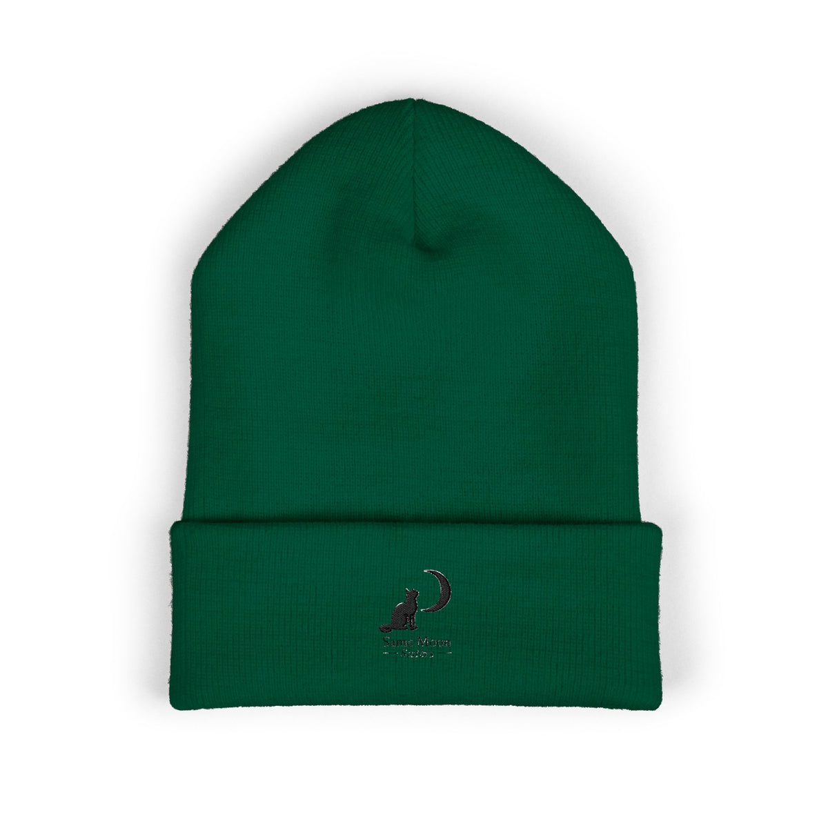 Cat & Crescent Moon Cuffed Beanie — Same Moon Sisters product photo