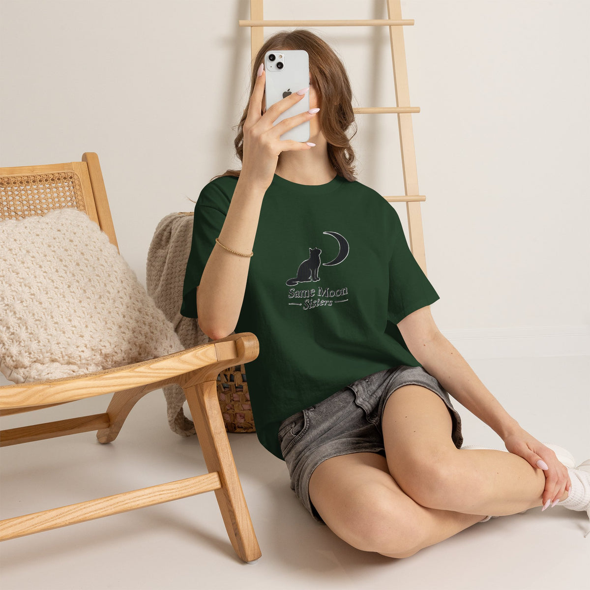 Cat & Crescent Moon Graphic Tee — Same Moon Sisters product image