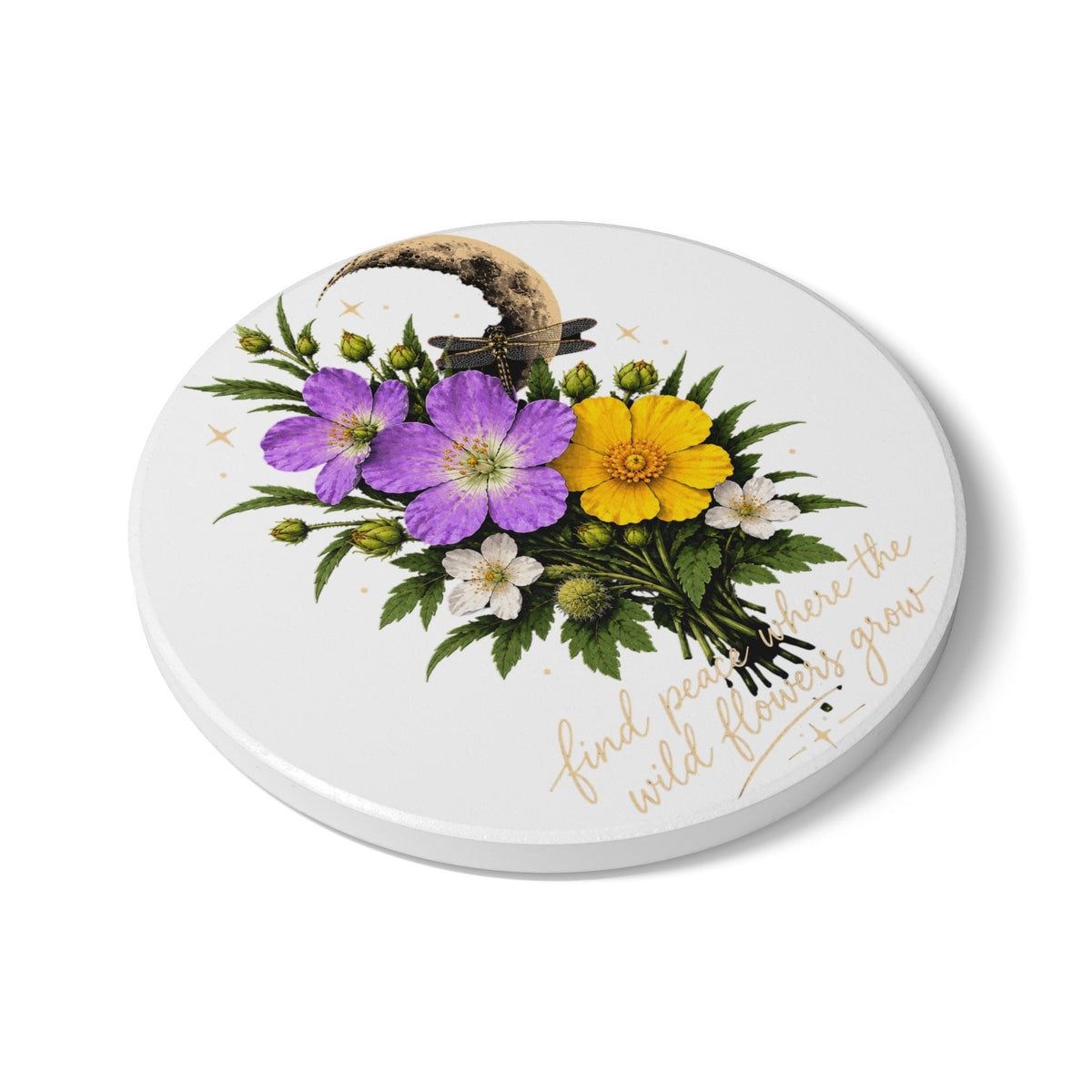 Find Peace — Wildflower Ceramic Coaster — Same Moon Sisters product image