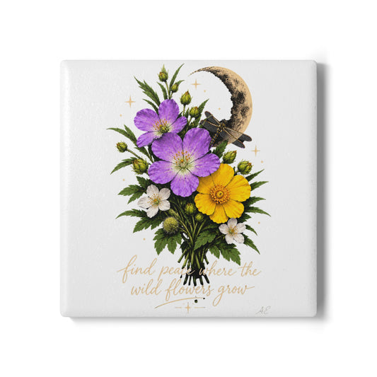 Find Peace — Wildflower Ceramic Coaster — Same Moon Sisters product photo