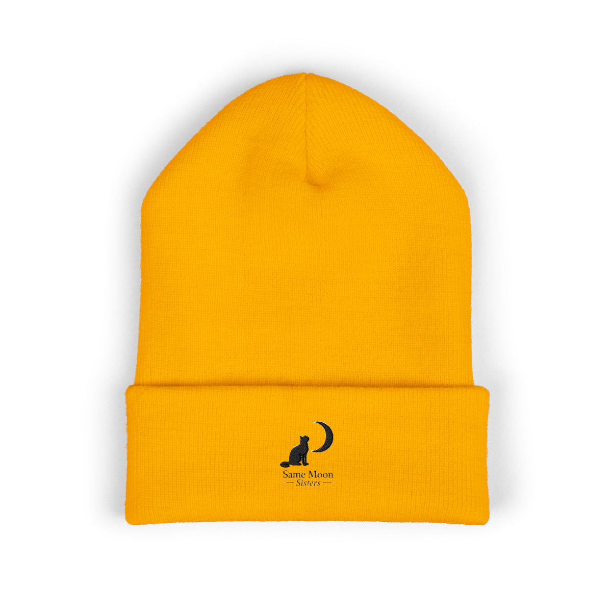 Cat & Crescent Moon Cuffed Beanie — Same Moon Sisters product photo