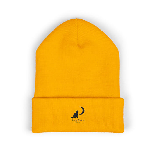 Cat & Crescent Moon Cuffed Beanie — Same Moon Sisters product photo