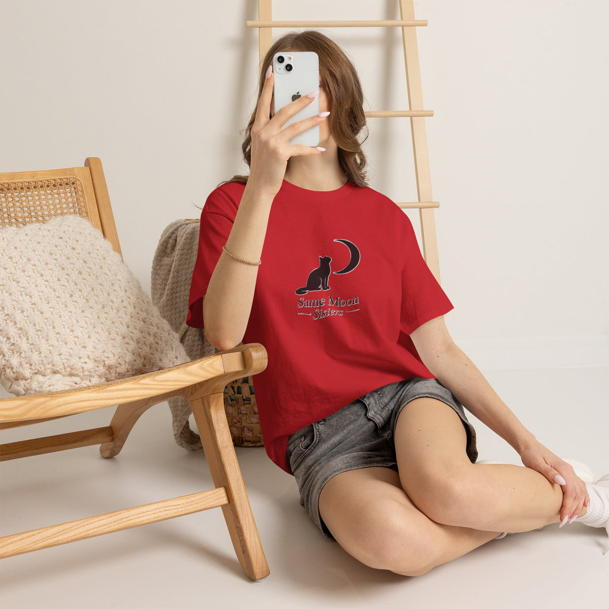 Cat & Crescent Moon Graphic Tee — Same Moon Sisters product image